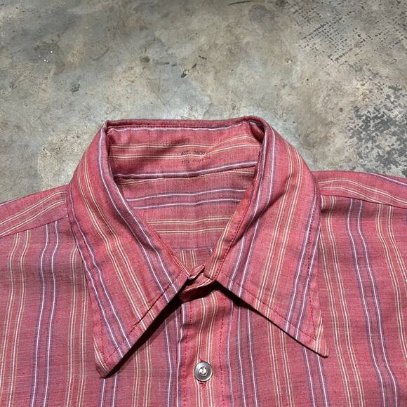 Vintage 70s Unbranded Pinkish/Red Striped Collar Shirt - Picture 3 of 3